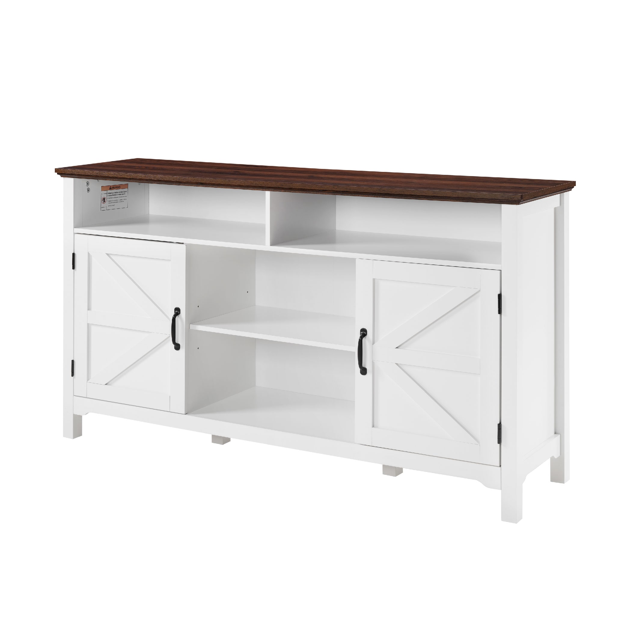 Farmhouse Sideboard Buffet Cabinet With Hinged Barn Doors, 58" Large Kitchen Storage Cabinet With Adjustable Shelves, Antique White Wood Coffee Bar Table For Dining Room, Living Room, Enterway_voghion.com